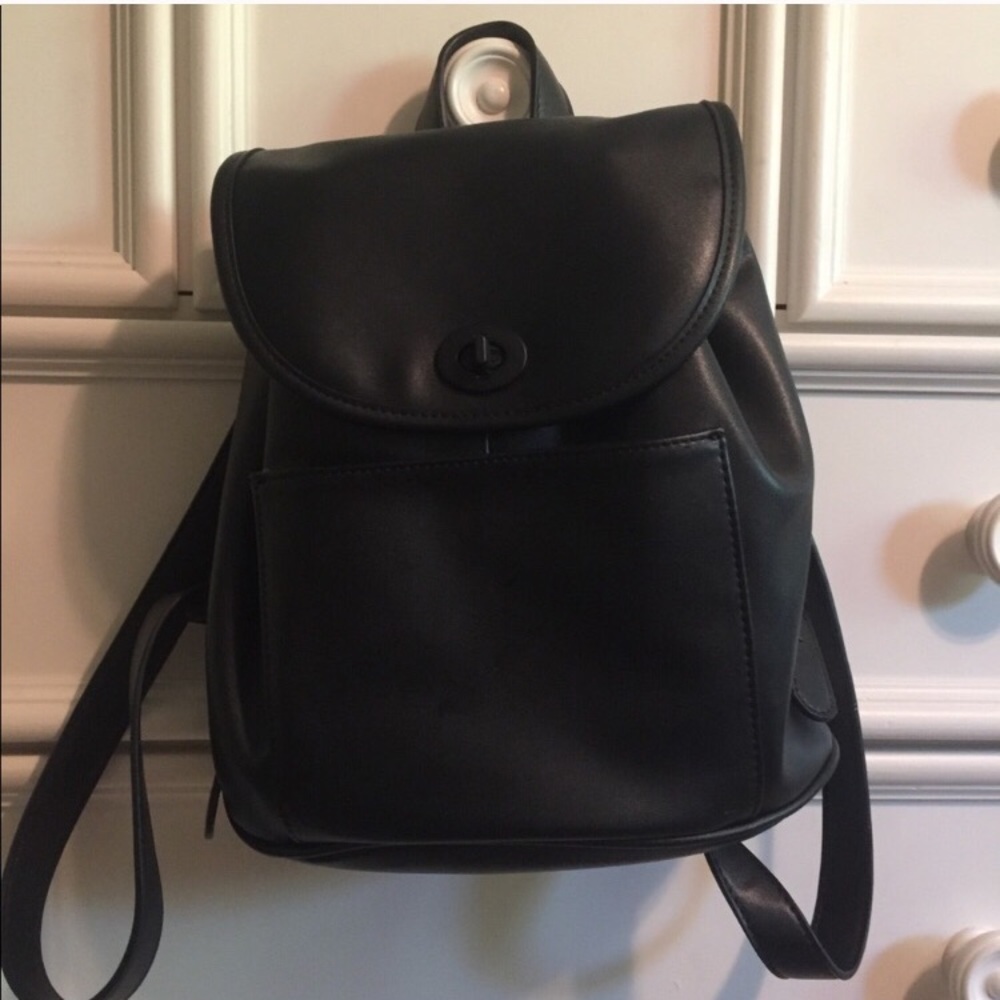 Black faux leather backpack